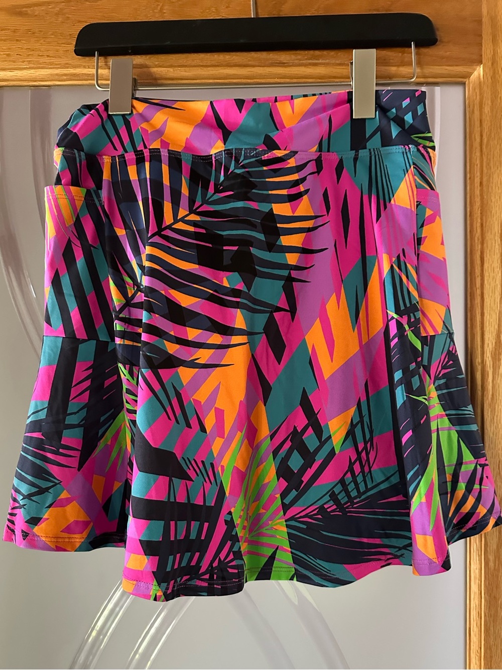 Dona Jo Vibrant Tropical Print A-Line Skirt - Pink Multi - Picture 2 of 5